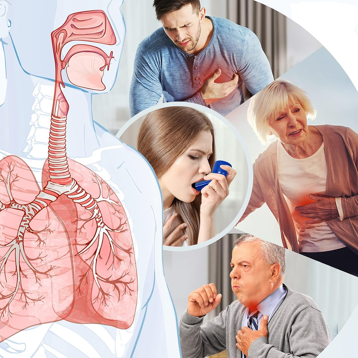 Multiple patients across ages expressing breathlessness, illustrating the silent daily struggle of compromised lung function
