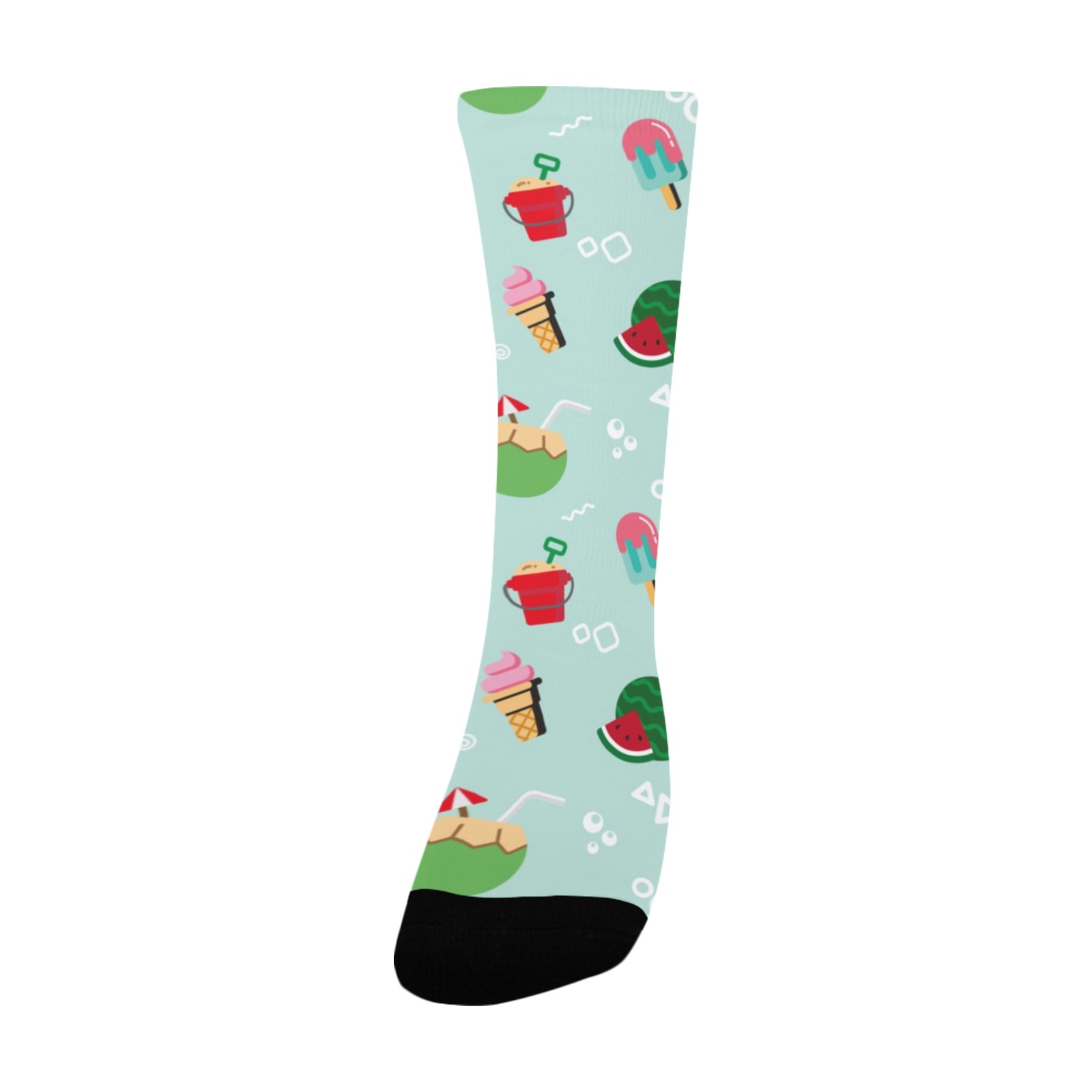 Custom women's socks with ice cream cone print. Breathable polyester, made in USA.