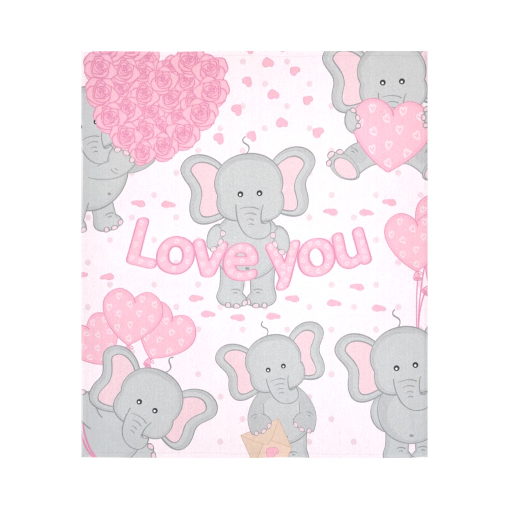 Pink Cotton Linen Elephant Tapestry with "Love You" Text