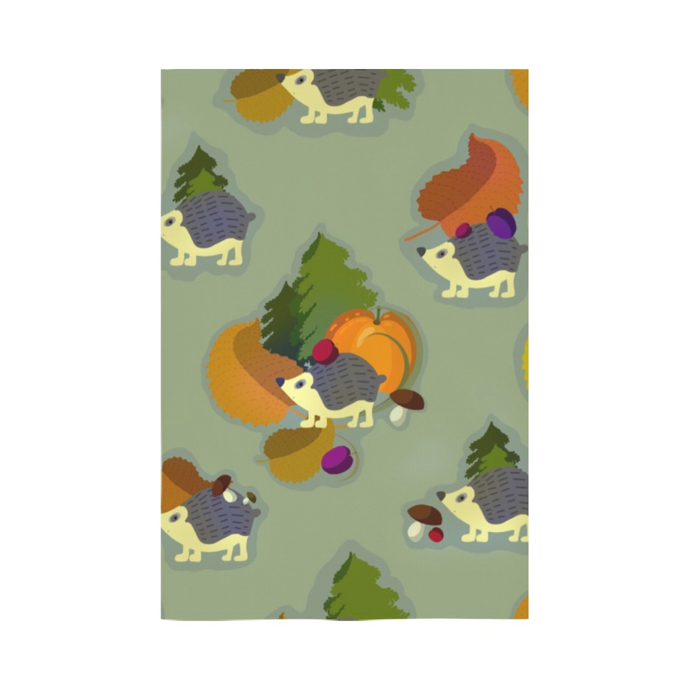 Peach skin wall tapestry featuring a hedgehog and autumn leaves pattern, 60x90 inch