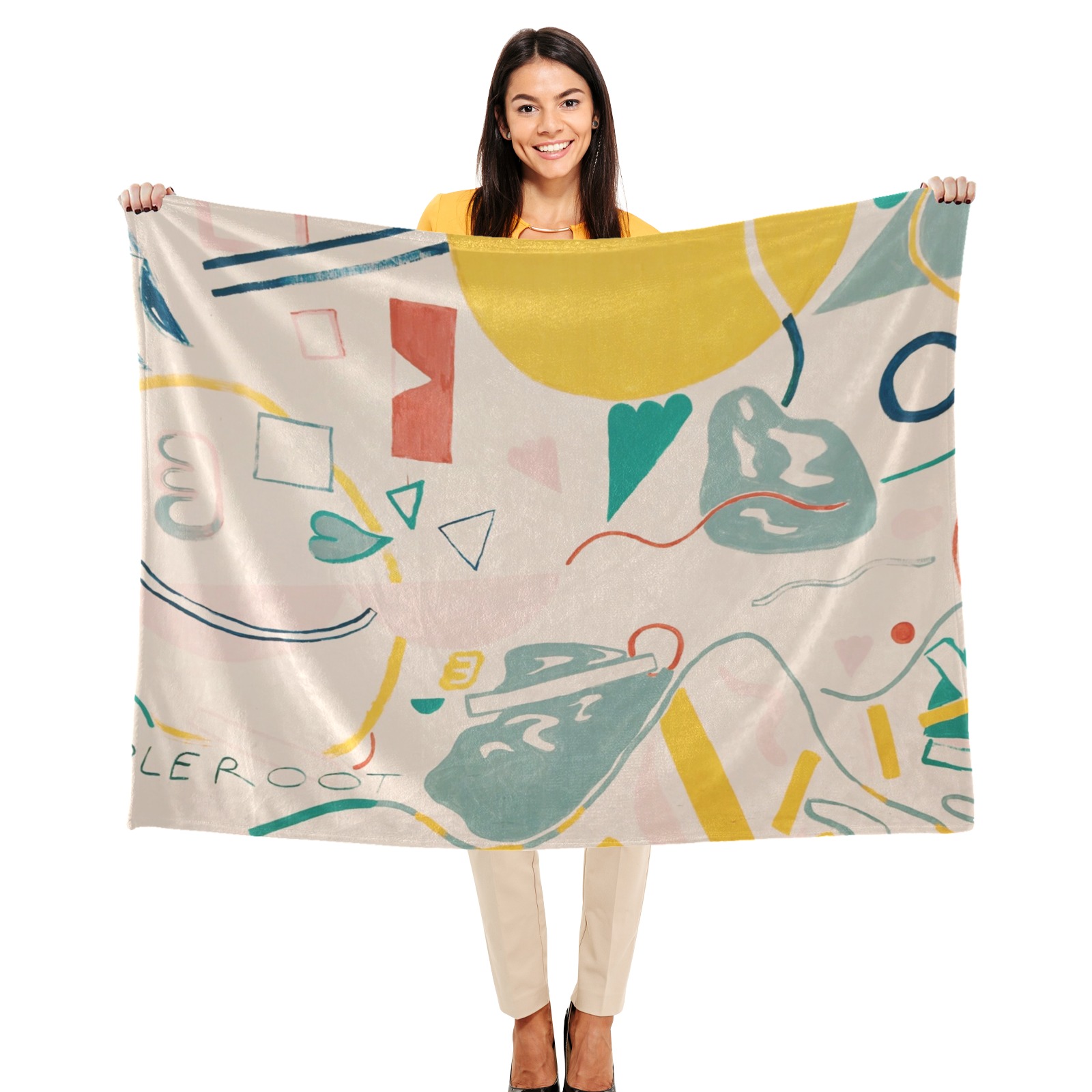 Ultra-Soft Micro Fleece Blanket 50x40 - Made in Queens USA - Woman holding blanket showing design