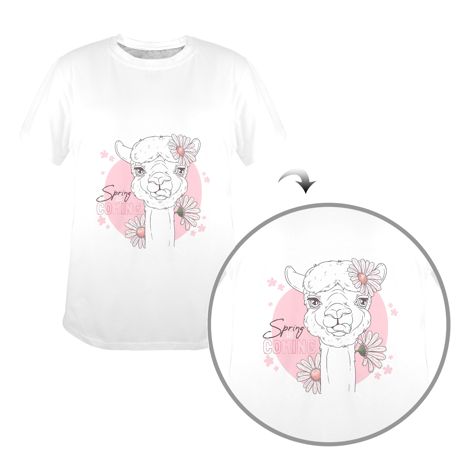Women's USA Size White Cotton T-Shirt with pig front print design, made in USA