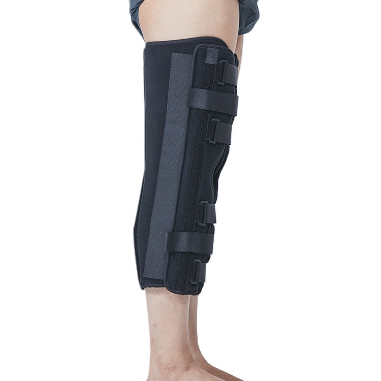 Model wearing brace while leg is extended horizontally, demonstrating stability during movement