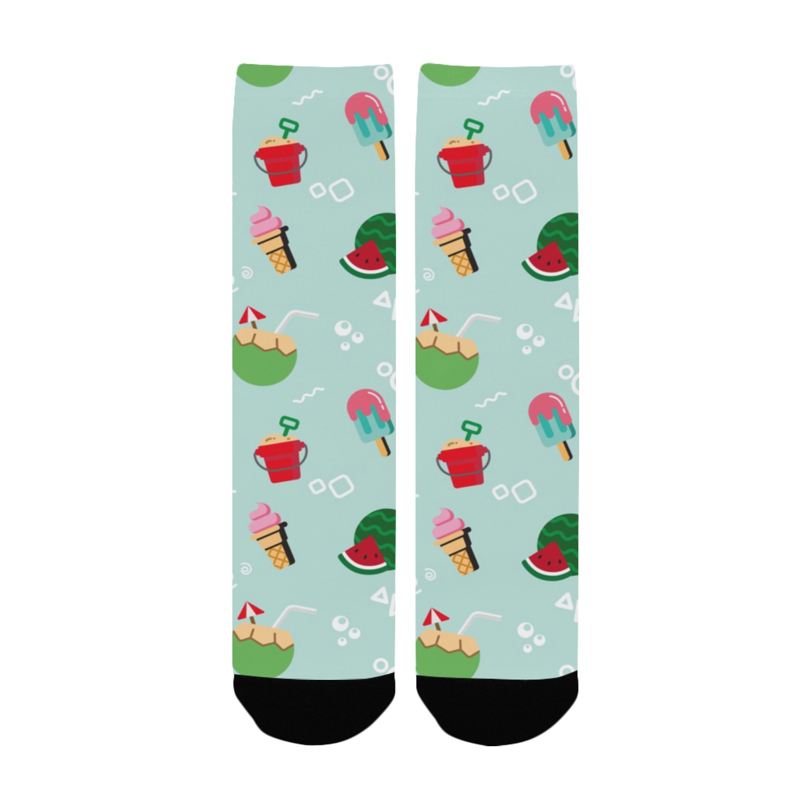 Custom Women's Socks with Ice Cream Pattern, USA Made, Breathable Polyester