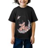 Kids' black t-shirt with deer and floral moon print