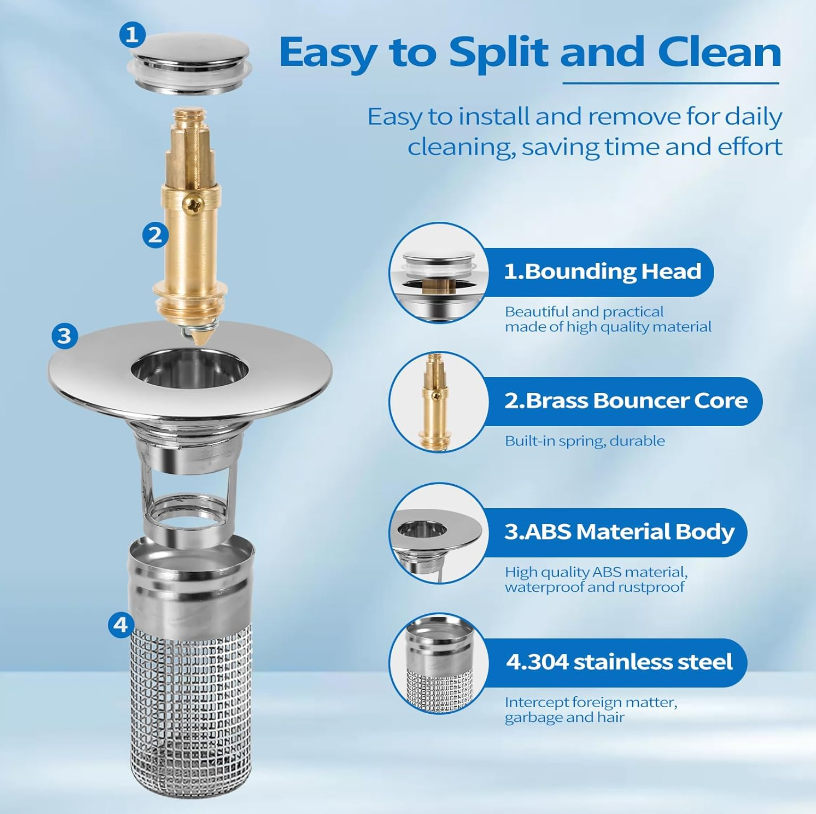 Compact replacement stopper shown for bathroom drain fitting