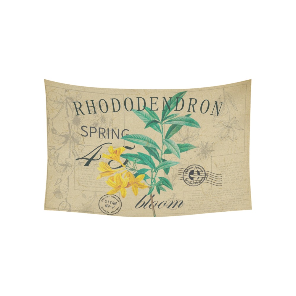 Cotton Linen Tapestry 60x40 with botanical design and "RHODODENDRON" text