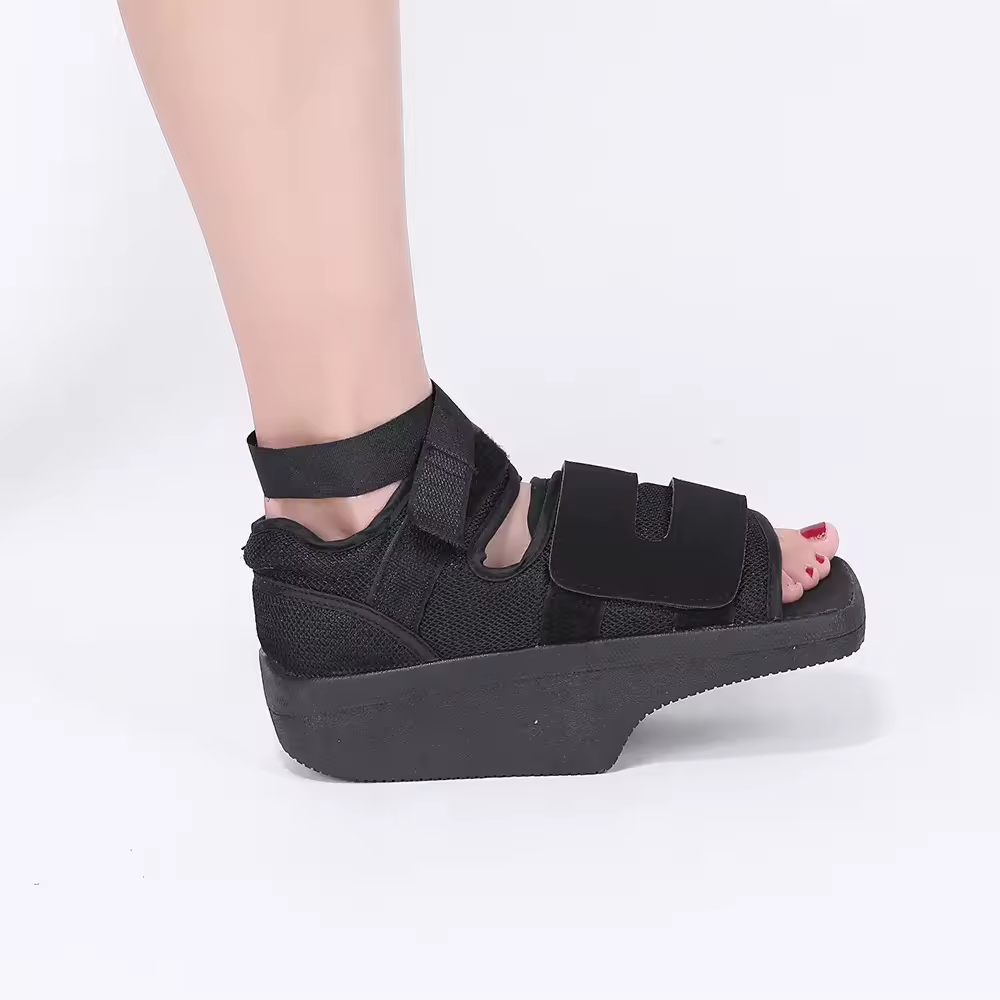 Person wearing decompression shoe comfortably indoors, demonstrating mobility and normal movement