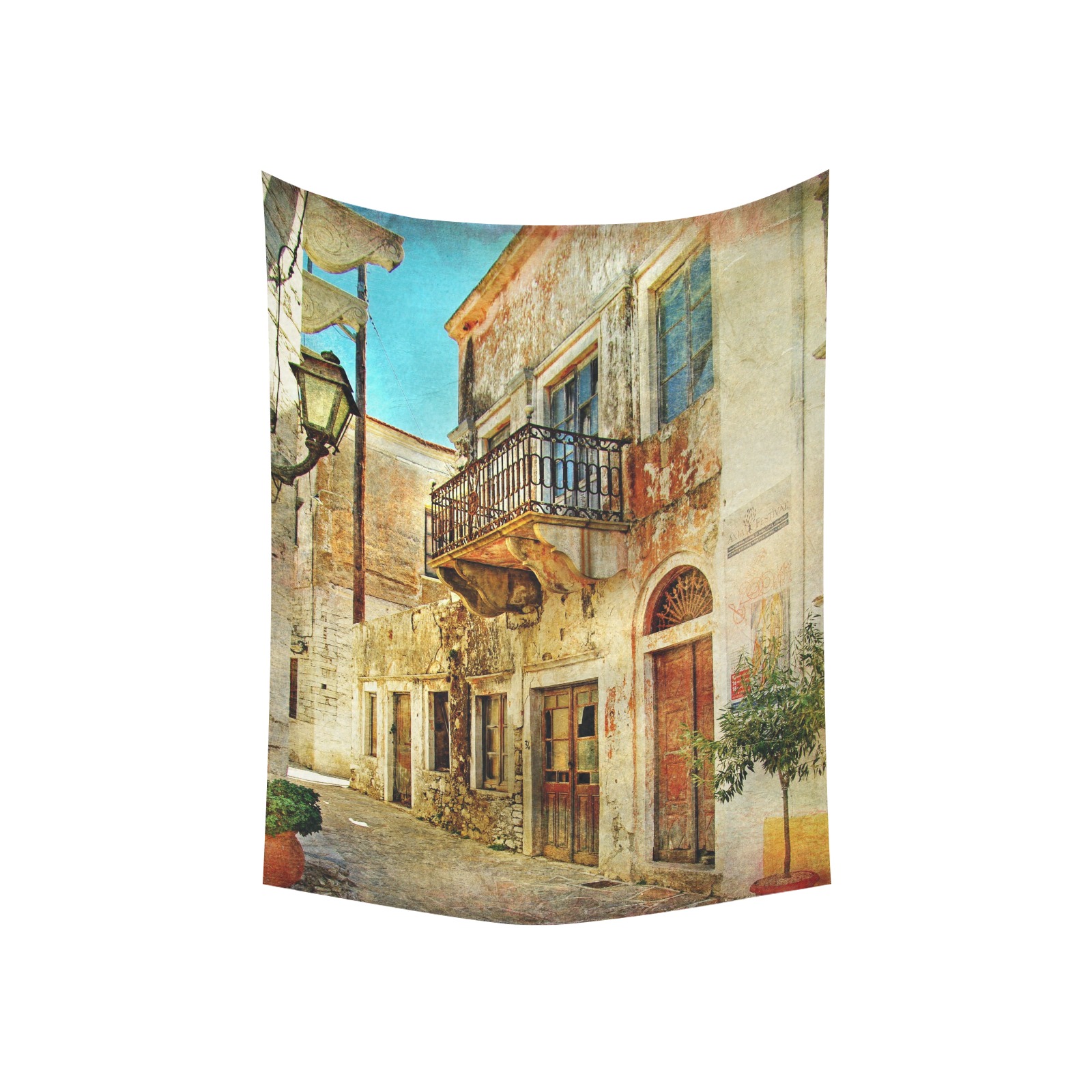 Cotton Linen Tapestry featuring European Street Scene, 30x40 inch wall decor