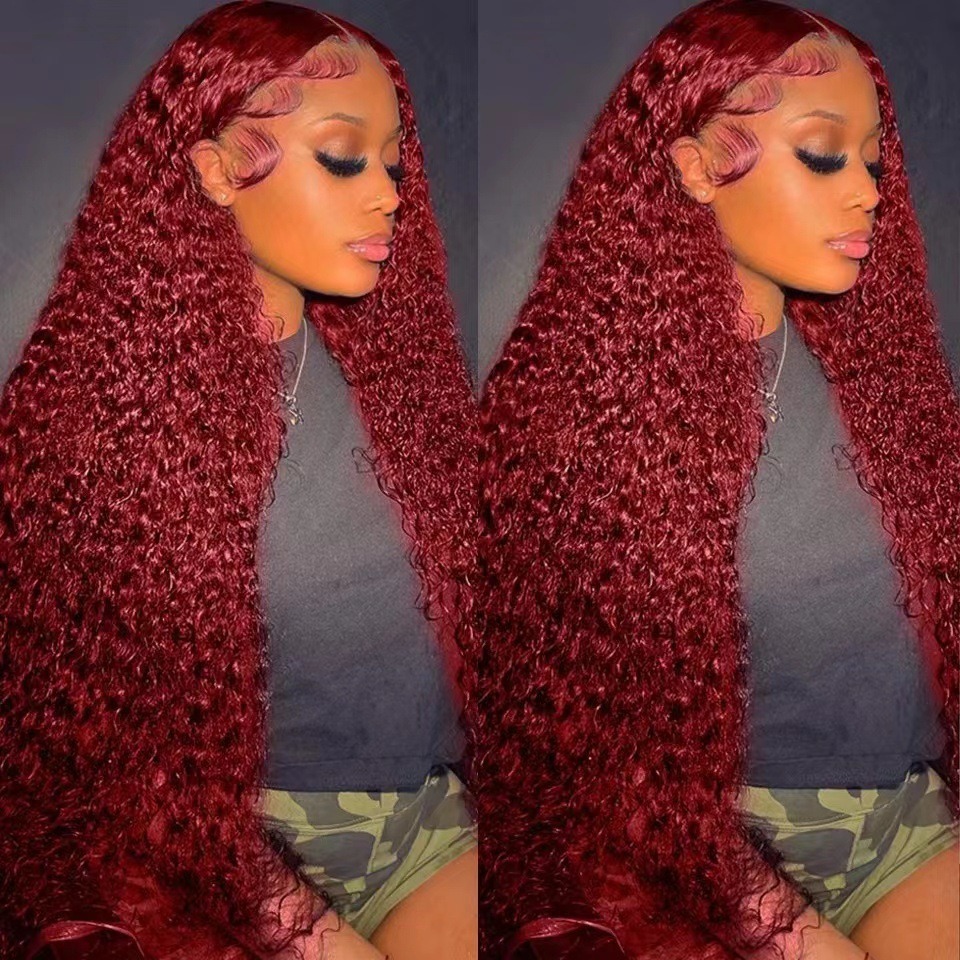 Profile view of laid burgundy lace-front hairline