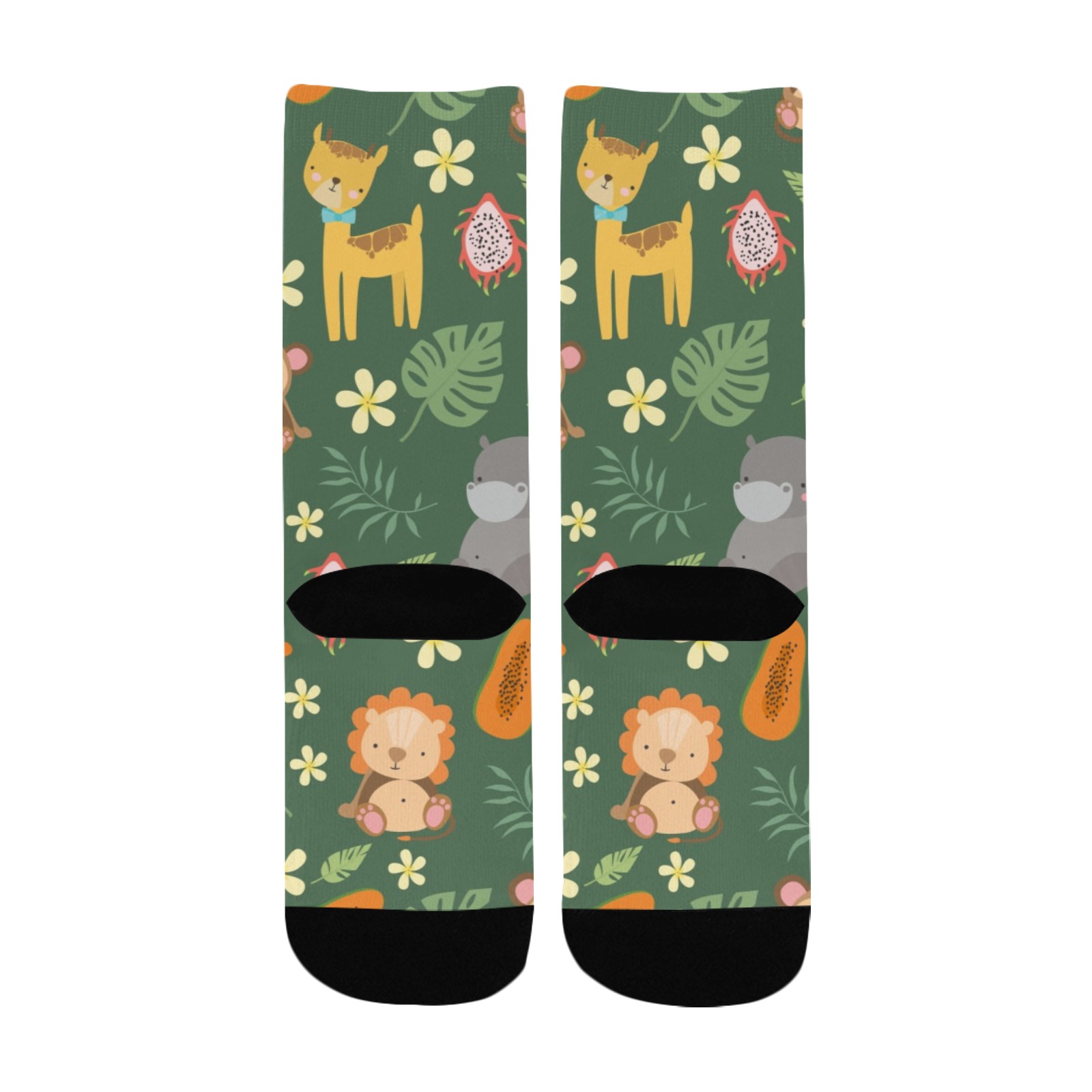 Kids' custom socks with jungle animal print, made of soft polyester, for kids