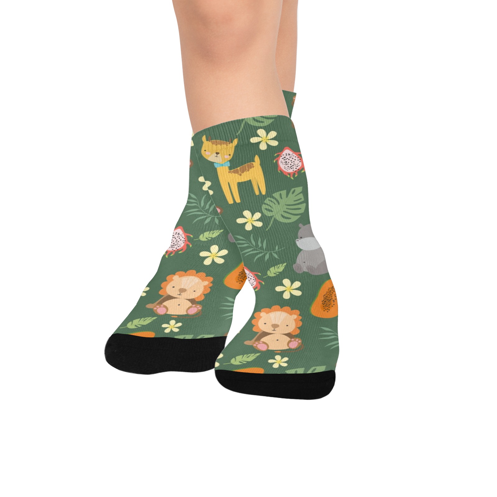 Kids' custom socks with jungle animal print, made of soft polyester