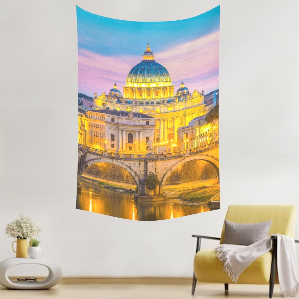 Cotton Linen Tapestry 60x90 featuring a European building, perfect for wall decor