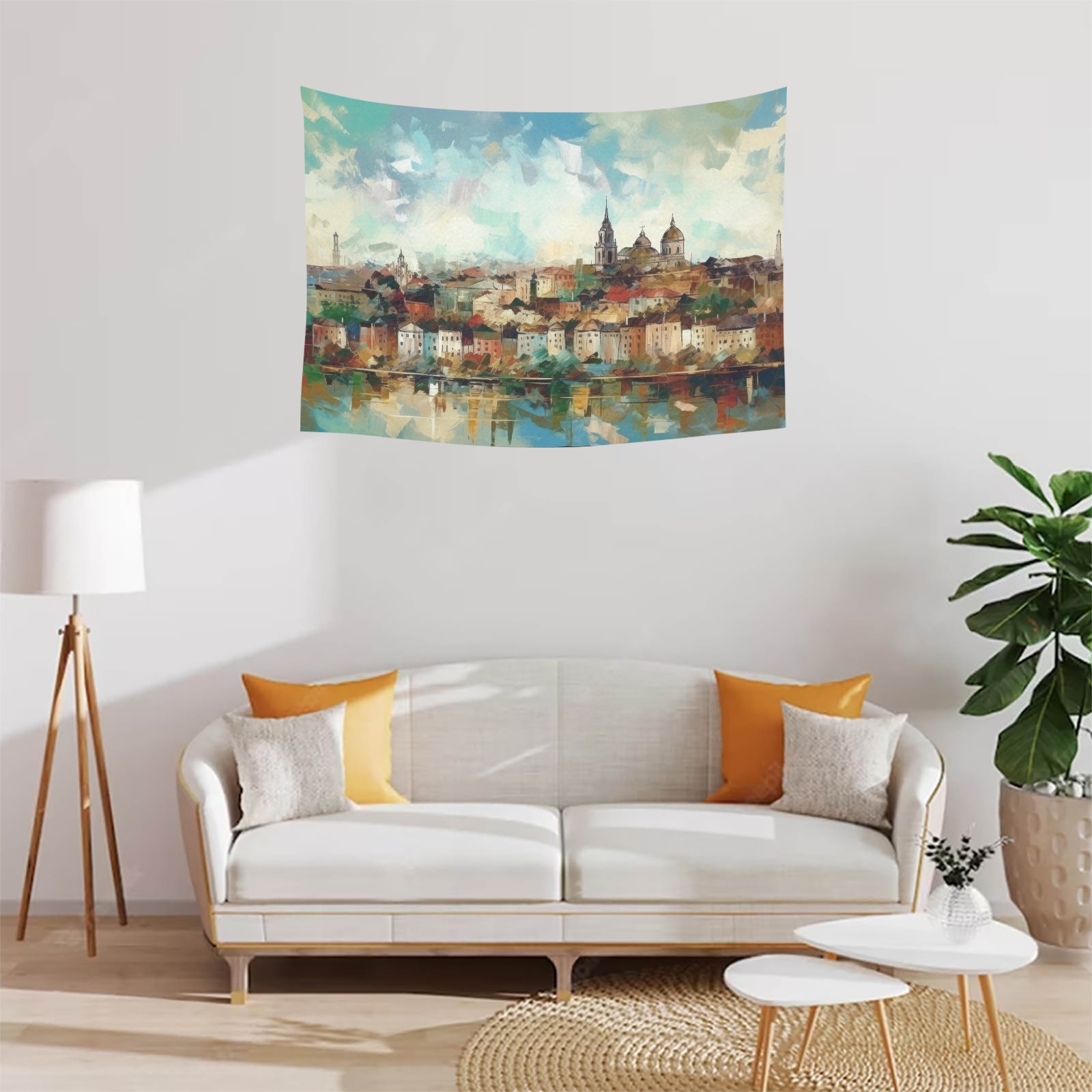 Polyester Peach Skin Wall Tapestry 40"x30" - Abstract cityscape design, indoor wall decor, free shipping