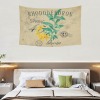 Cotton linen tapestry 60x40 with botanical illustration, hanging on wall, "WOODEN DOOR SPRING" text