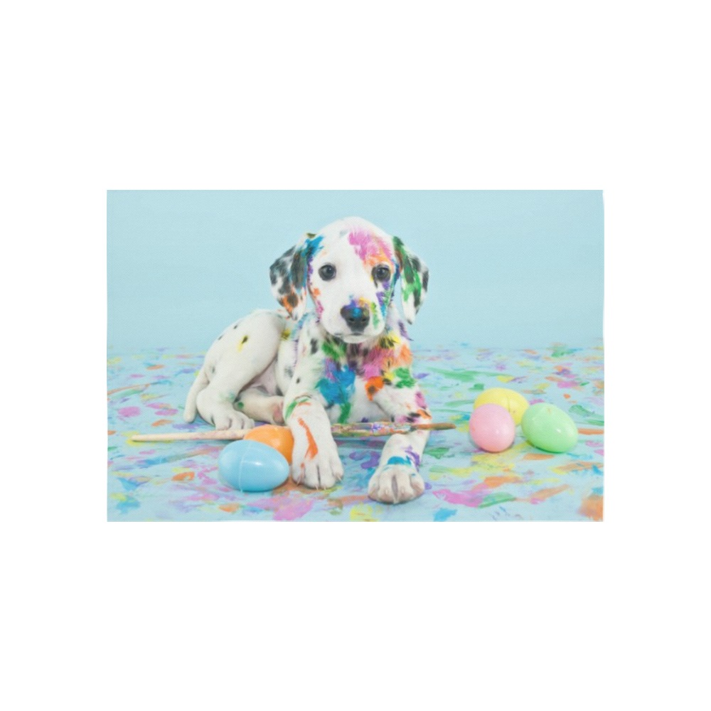 Dalmatian puppy wall tapestry with Easter eggs, peach skin fleece, 60x40 inch