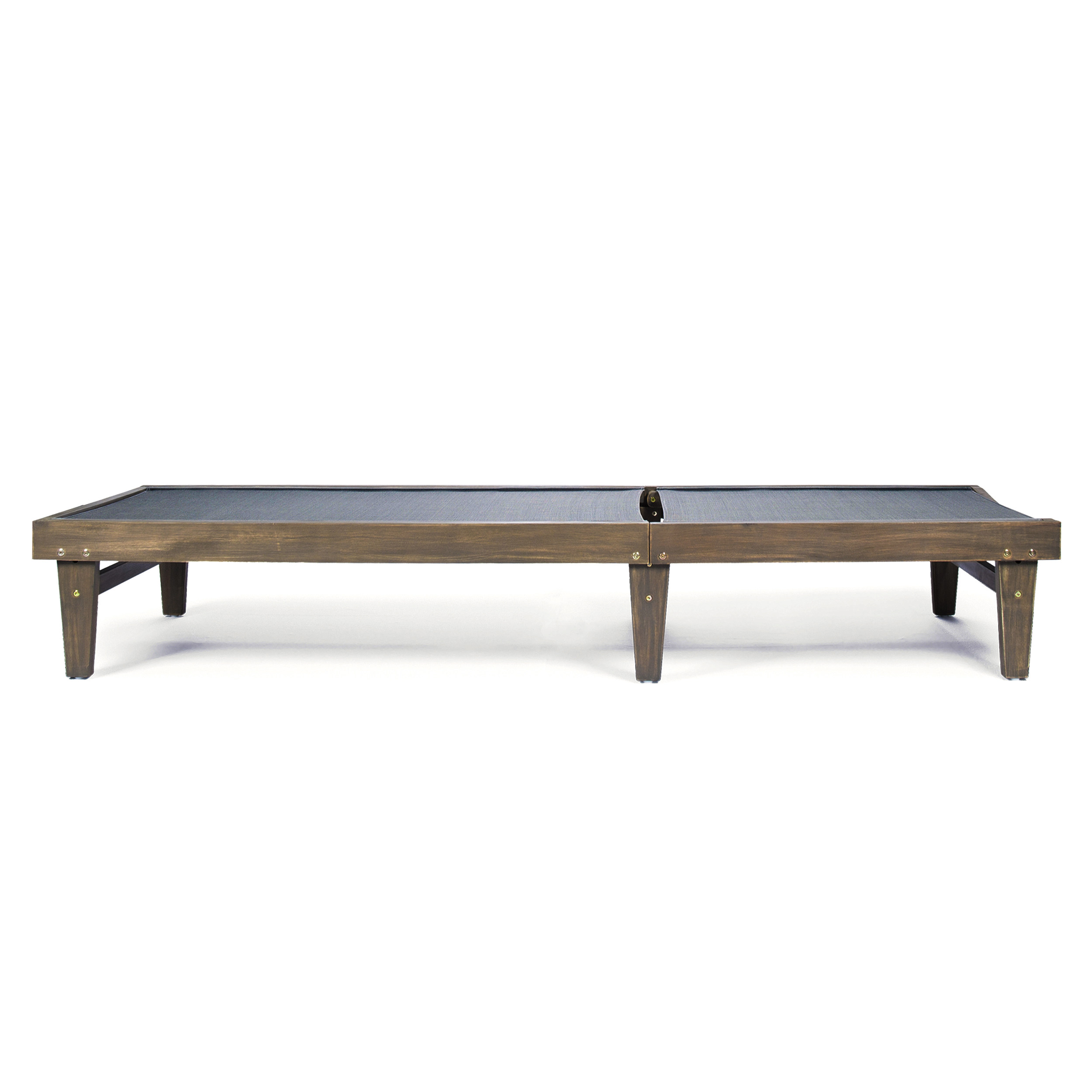 Side elevation of chaise lounge showing backrest profile and leg taper