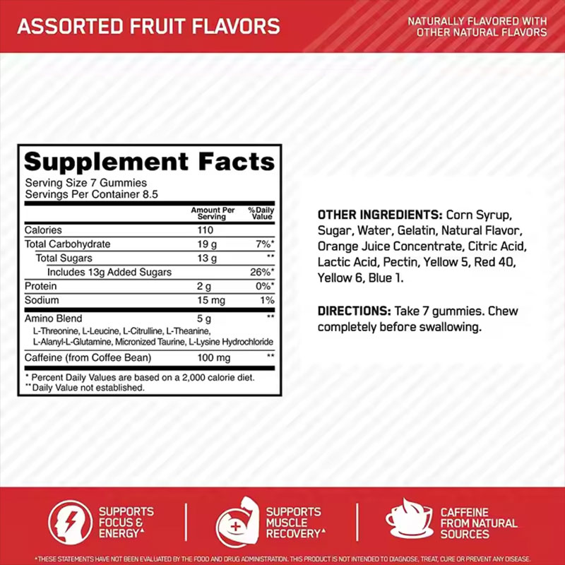 Back label of gummies showing detailed supplement facts and ingredients