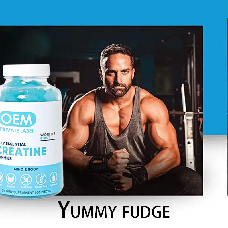 Shirtless athletic man in gym with bottle, representing peak physical form and the convenience of gummy format