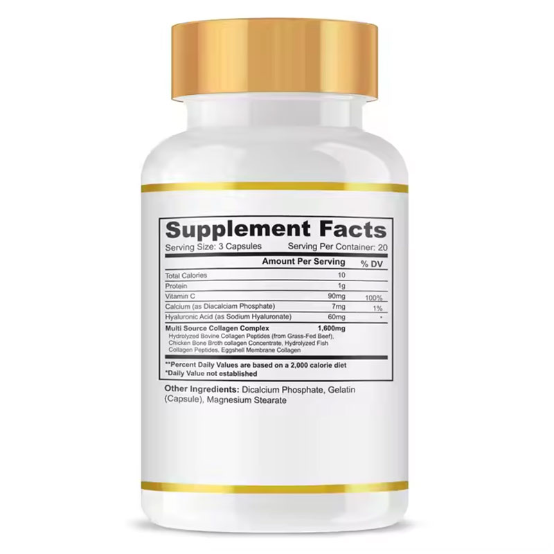 Close-up of back label showing full supplement facts and ingredient sources, representing clinical credibility and transparency