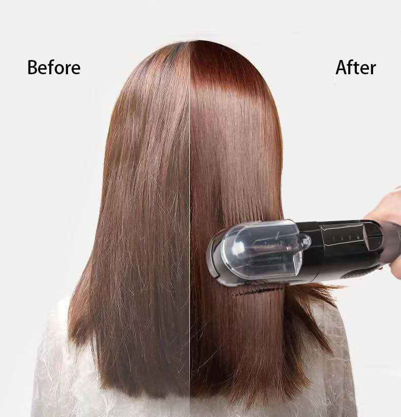 Comb attachment positioned through long brown hair