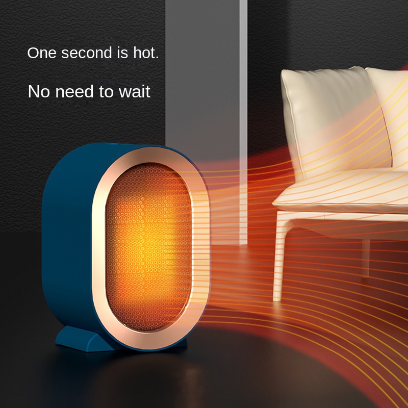 Heater emitting warm airflow lines toward a seated person at a desk