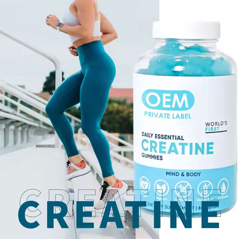 Athletic woman jogging on stairs with creatine bottle, dynamic action, daily fitness lifestyle