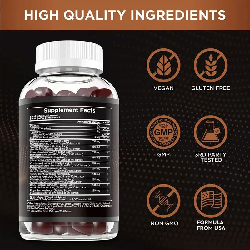Supplement Facts panel with ingredient list and six certification badges