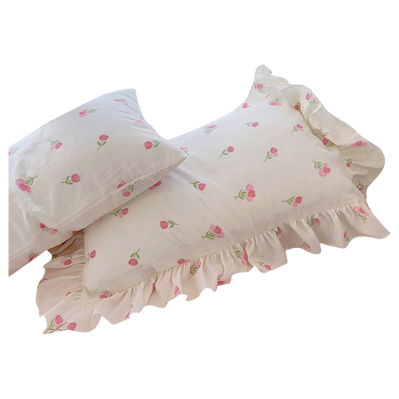 Pink tulip floral single person pure cotton pillowcase 48 * 74cm pillow core cover made of all
