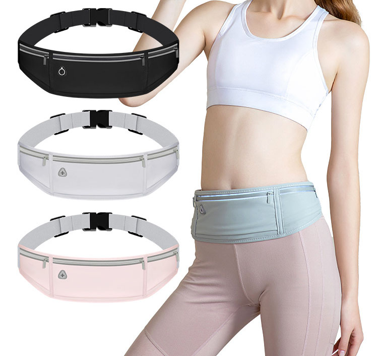 Running waist bag, sports bag, mobile phone storage, three pockets, lightweight, close fitting, non