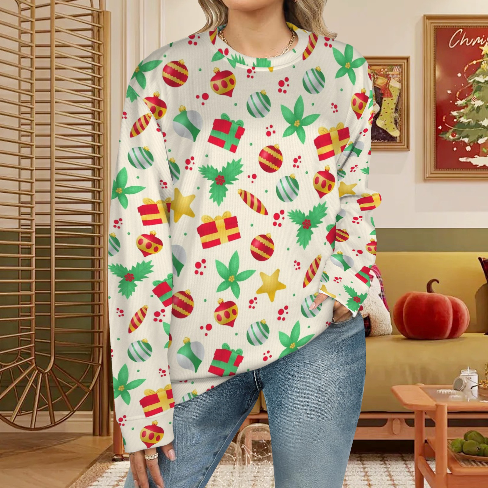 Unisex Personalized Family Photo Sweater in 2XL-5XL sizes, featuring a festive holiday pattern, perfect for family photos.