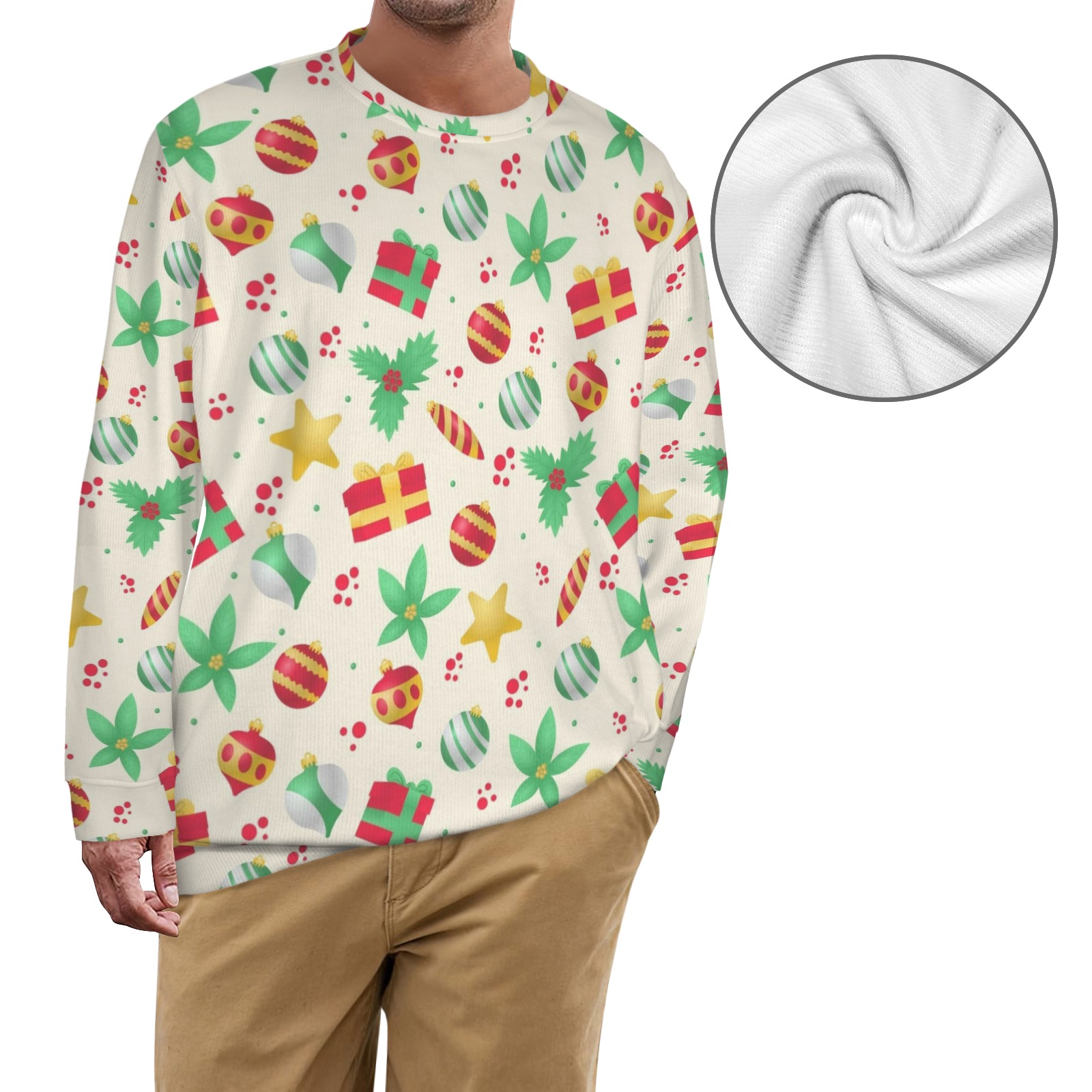 Unisex personalized family photo sweater with all-over print in acrylic fiber, suitable for daily wear and travel.