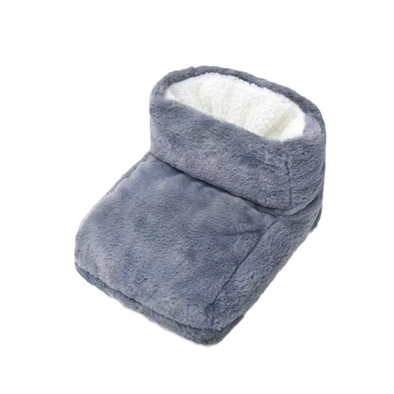 Grey fleece foot warmer with ivory sherpa-lined opening, clean boot silhouette