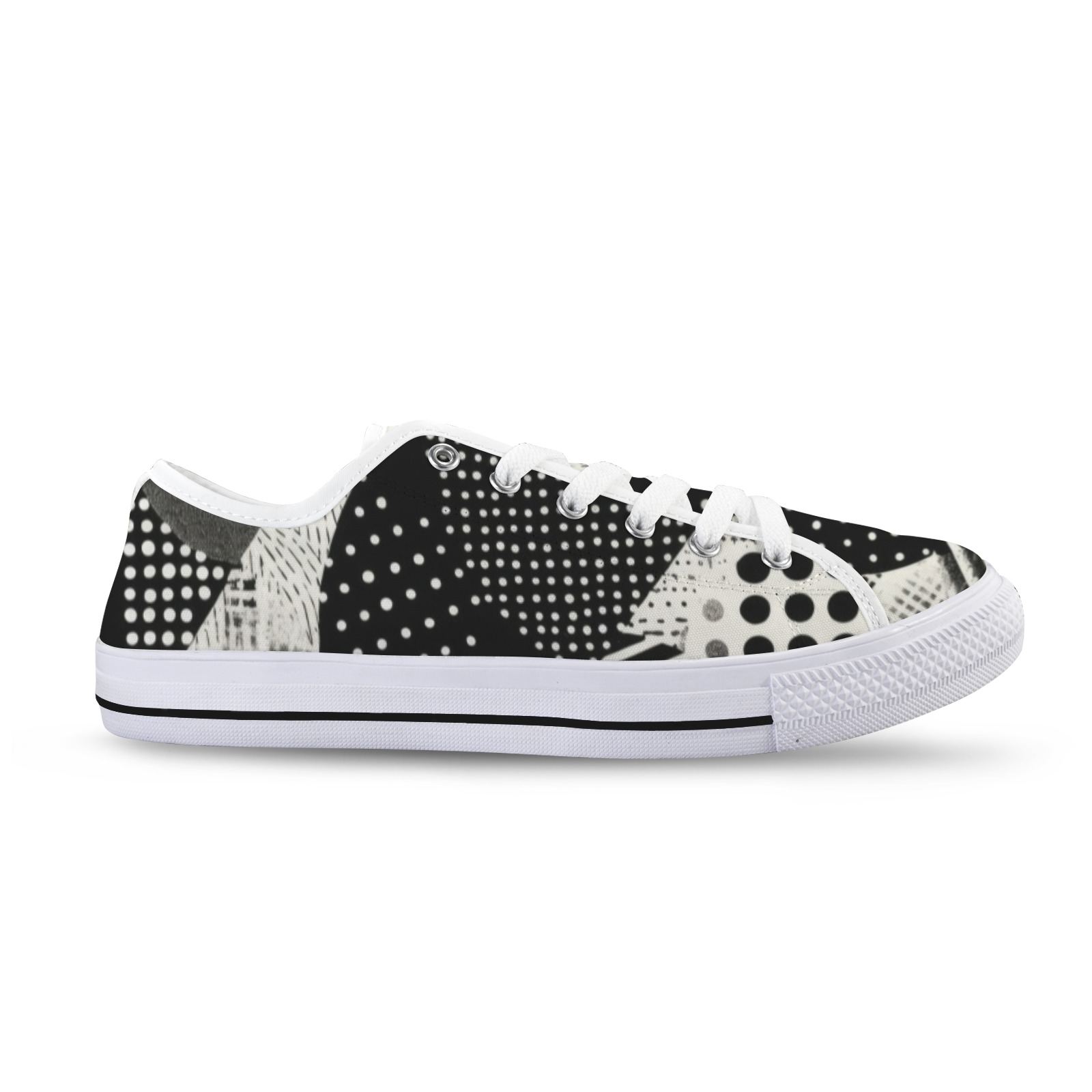 Seattle Low Top Men's Shoes - Black and white patterned canvas sneakers for men