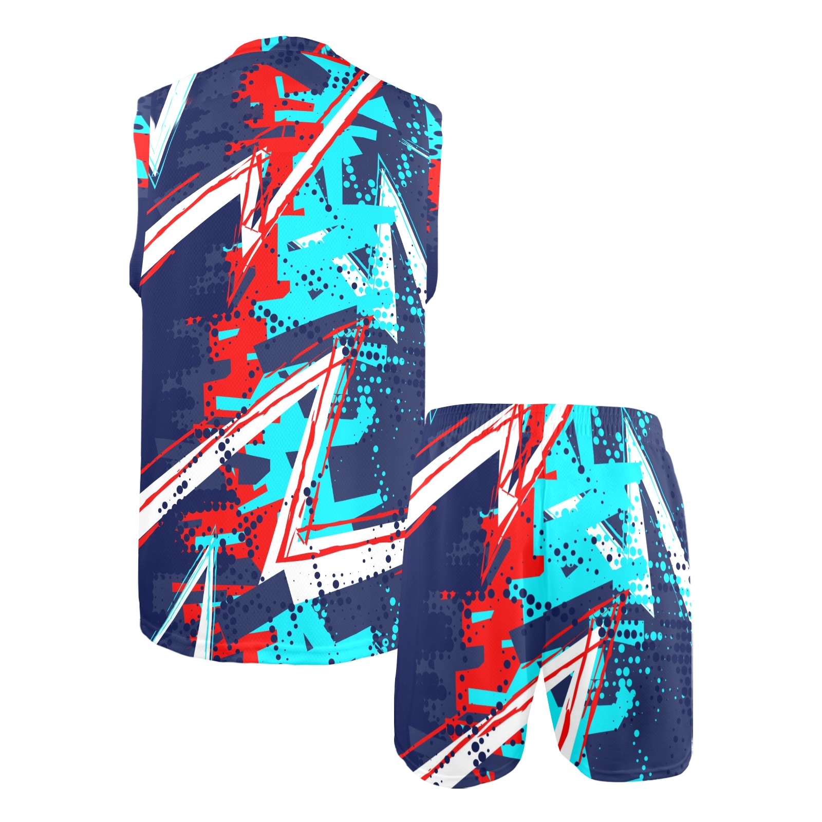 Men's V-neck basketball uniform, navy blue with abstract pattern, 100% polyester sports suit.
