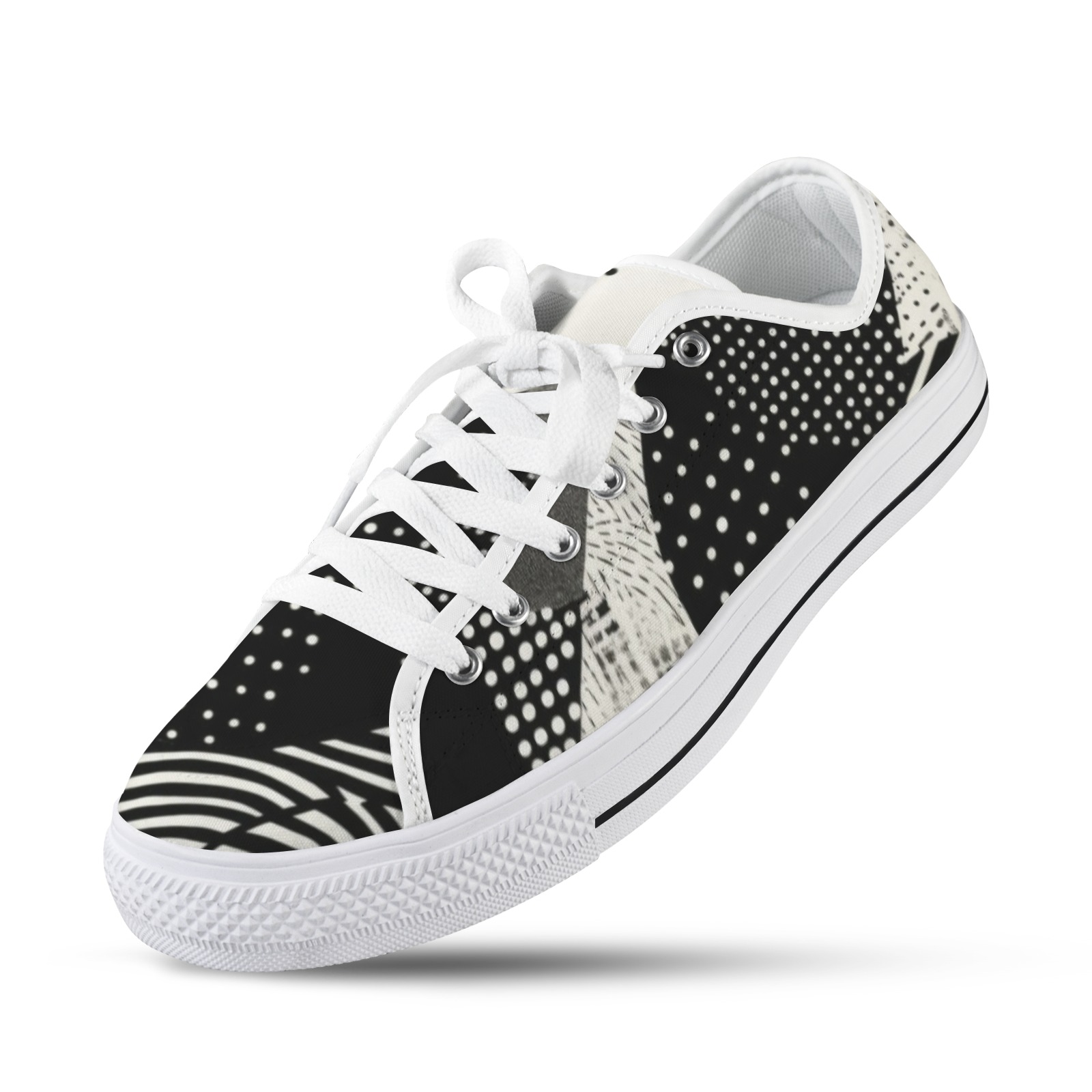Seattle Low Top Men's Shoes - Black and white patterned canvas sneakers for men.