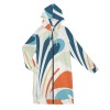 Women's Long Hooded Coat with Abstract Print - Full Zip & Pockets