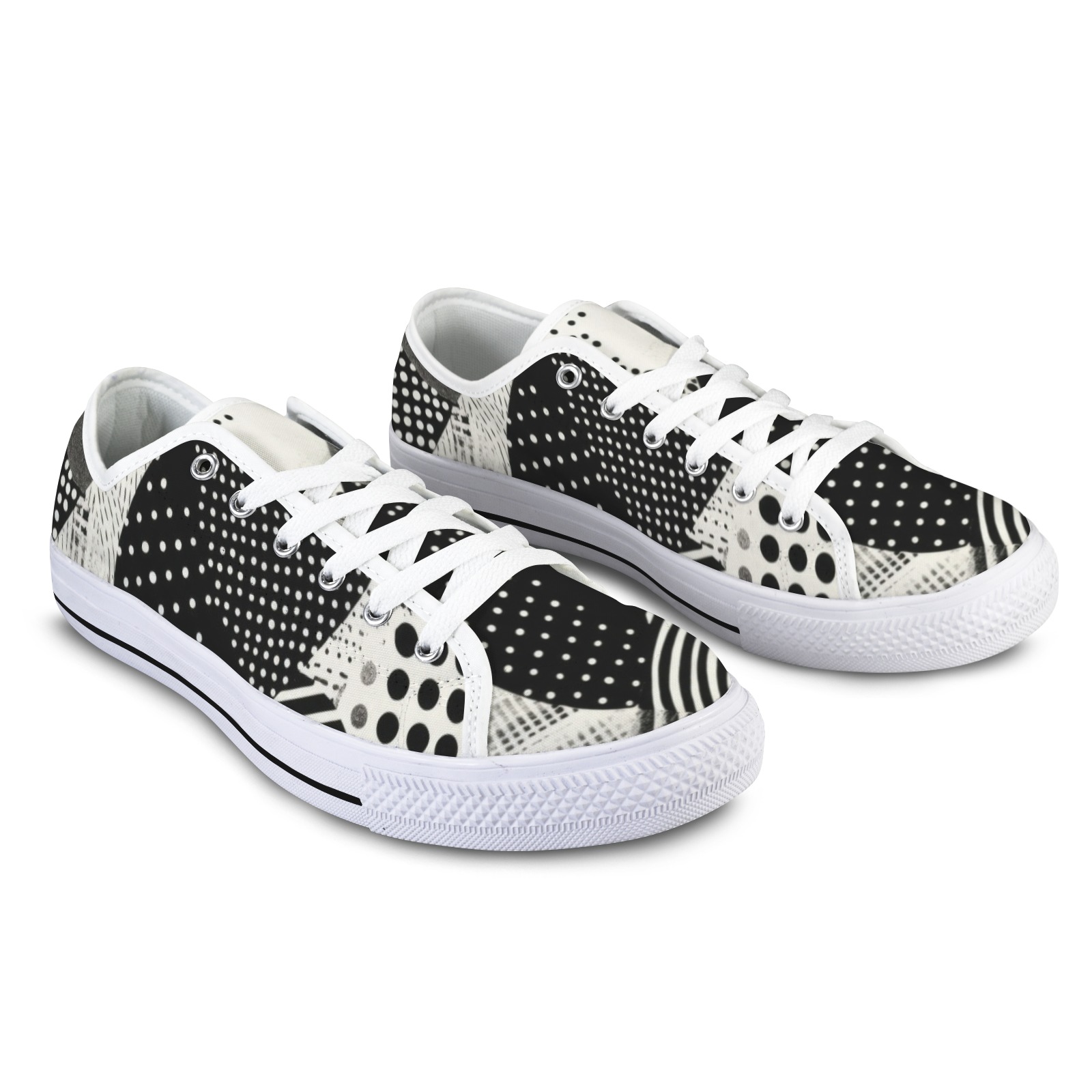 Seattle Low Top Men's Shoes, black and white canvas sneakers for men, lace-up closure with white rubber sole