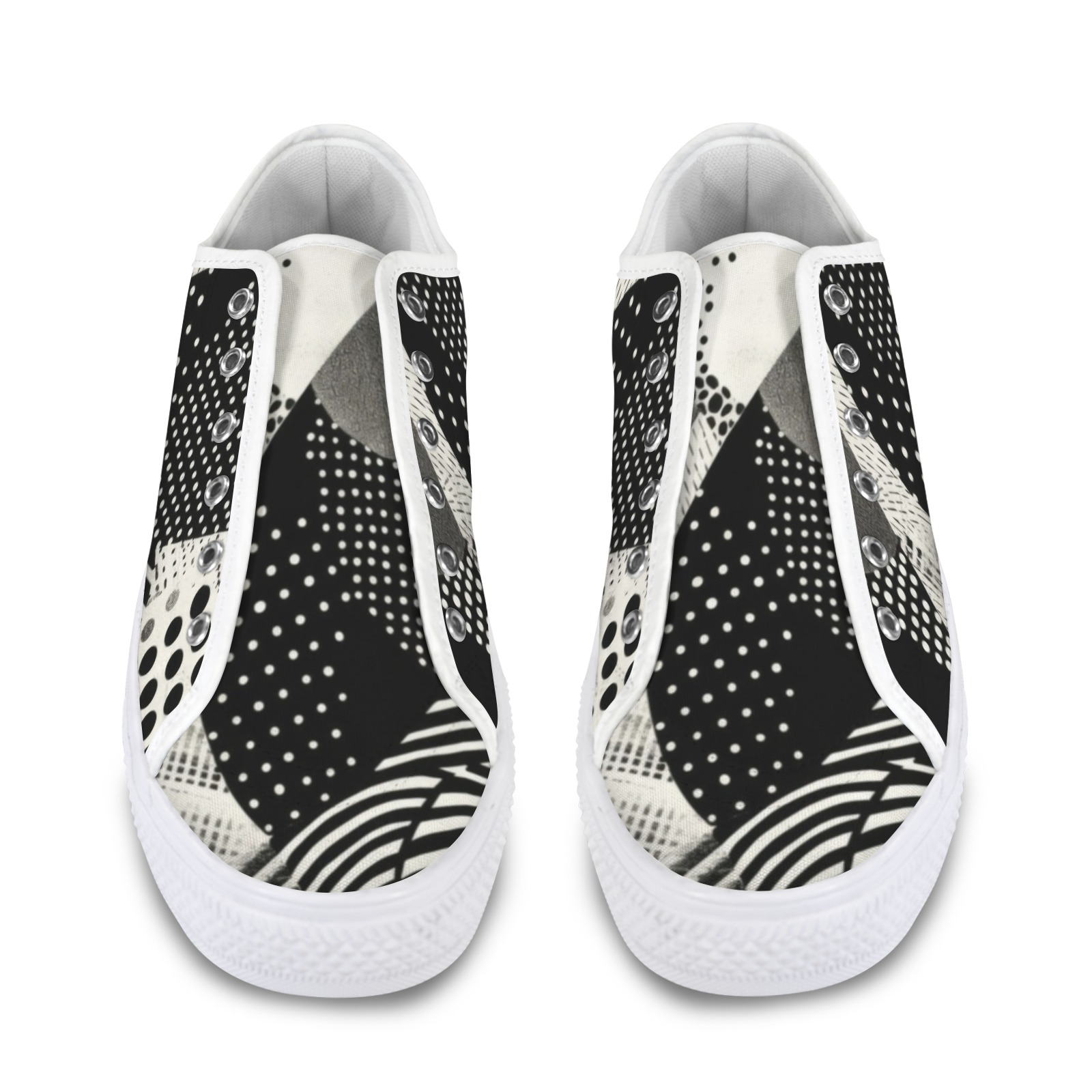 Seattle Low Top Men's Shoes - Black and White Patterned Canvas Sneakers