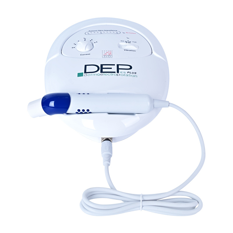 Smooth cheek treated with a handheld blue applicator at home
