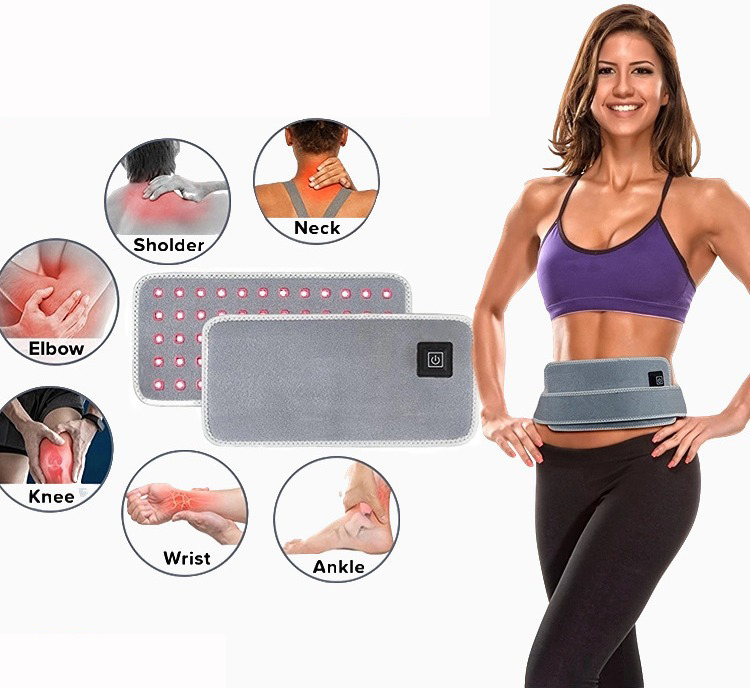 Woman wearing a grey LED wrap around her waist during rest