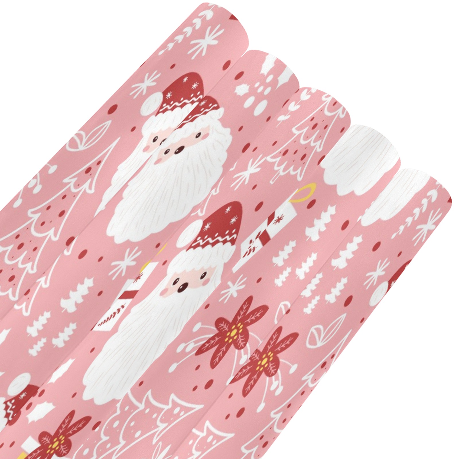 Pink gift wrapping paper roll with Santa Claus pattern for Christmas, 58" x 22.8", gift packaging.