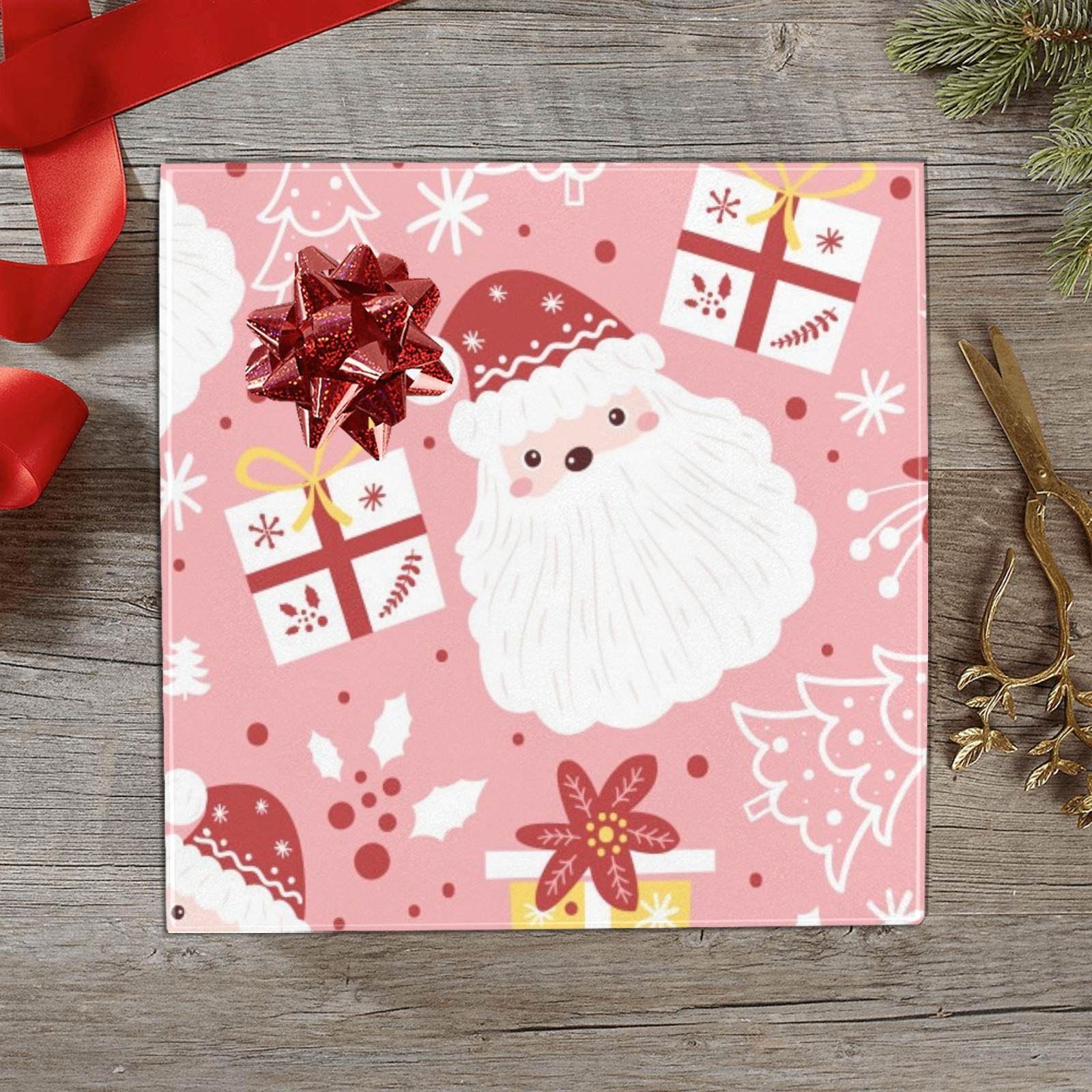 Pink Santa Claus gift wrapping paper, 58" x 22.8" roll, Christmas holiday design, for gift packaging.