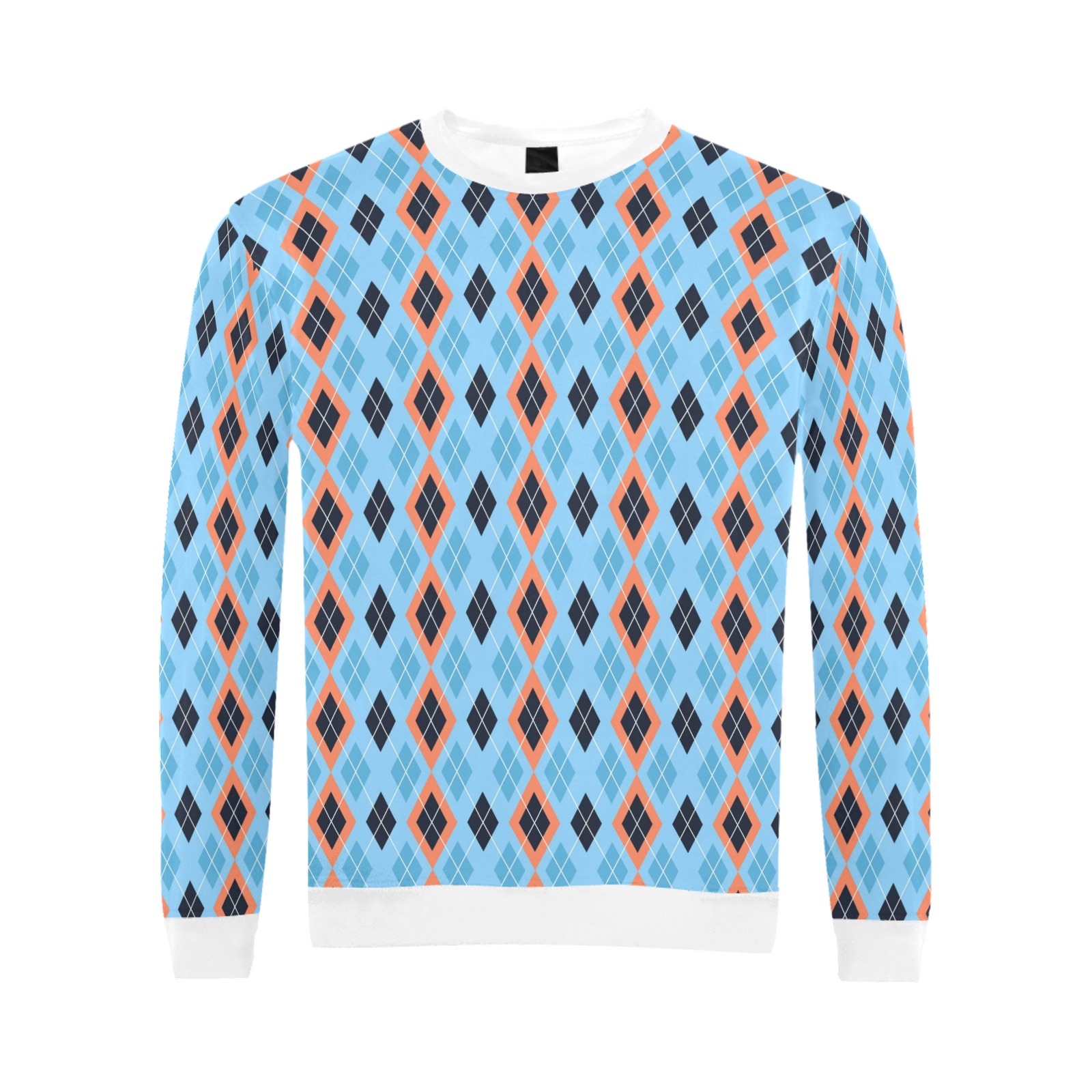 Men's crew neck sweatshirt with diamond pattern, 100% polyester, suitable for spring, autumn, and winter