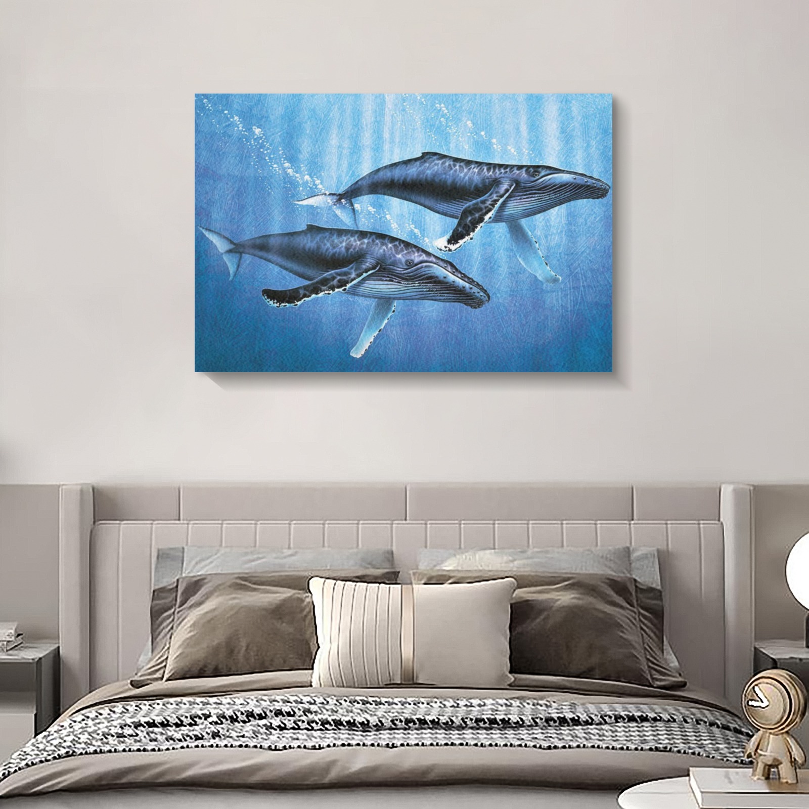 Frame Canvas Print - Whales in Ocean - 30x20 inch art for bedroom decor