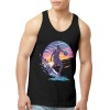 Men's black tank top with basketball player print, made in USA. Cotton blend.