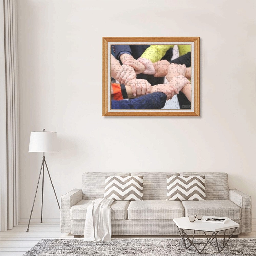Custom photo puzzle framed and hung on wall, perfect personalized gift for loved ones, wooden puzzle, custom photo print.