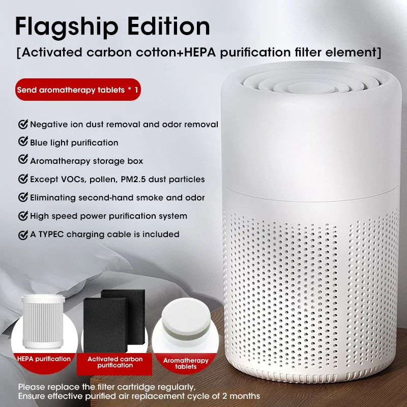 Compact white purifier set in a bright room with soft daylight