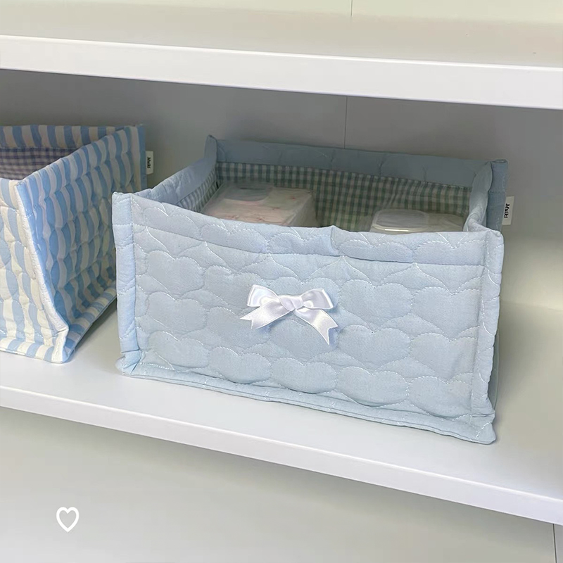1pc Square Storage Basket: Desktop Organizer, Korean Quilted Design, Cute Storage Frame for Home Decor