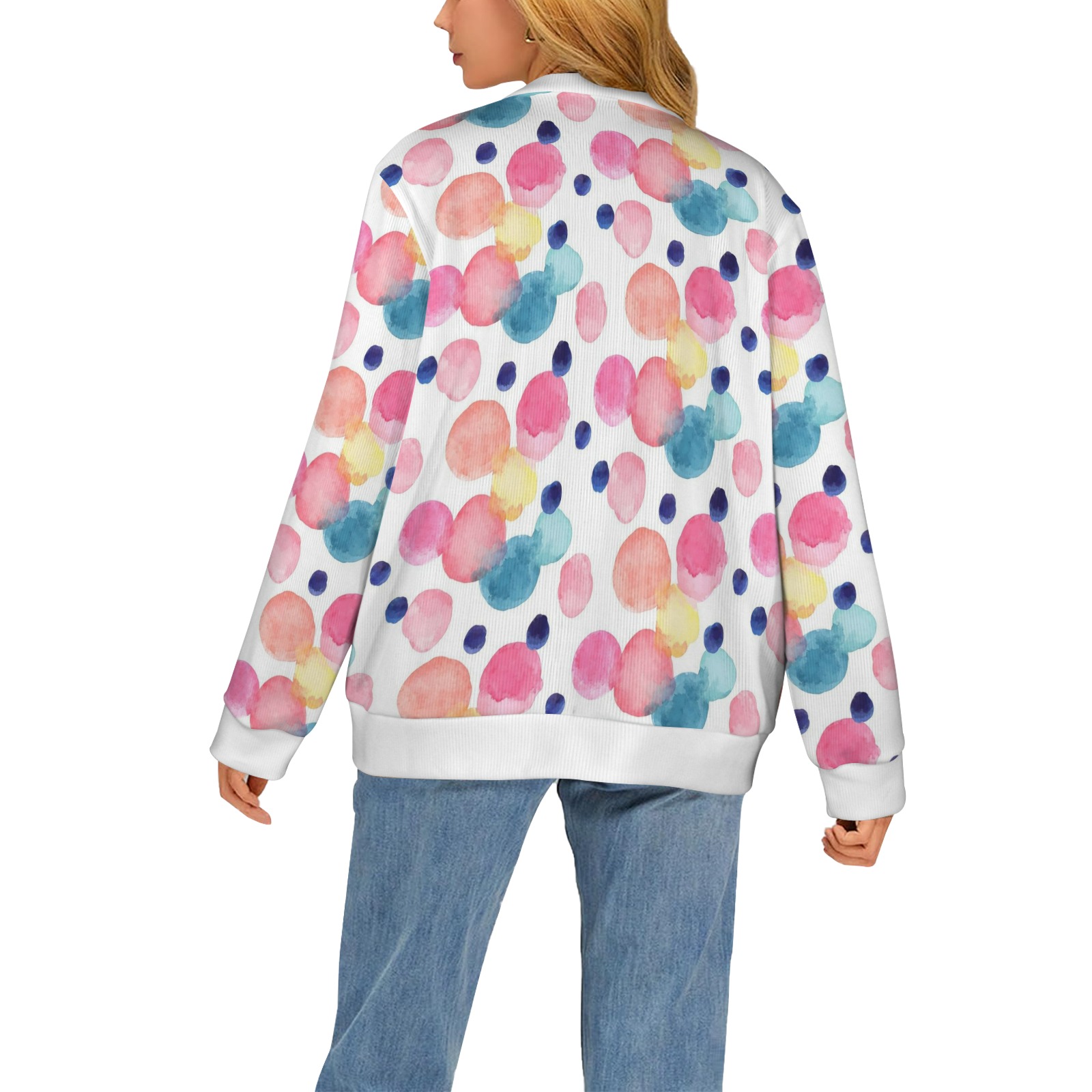Women's Cardigan with colorful polka dot print, comfortable and stylish, suitable for daily wear.